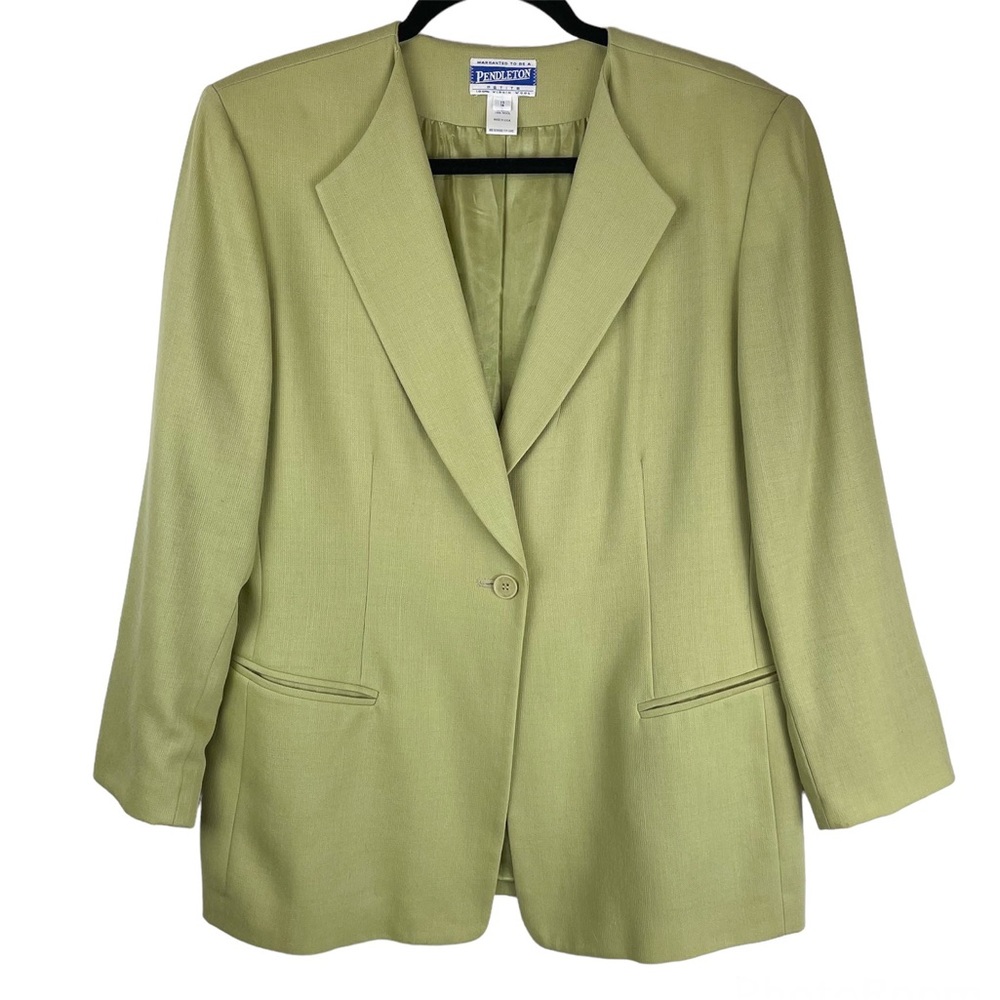 Vintage 90s Pendleton Pastel Green Wool Blazer Jacket